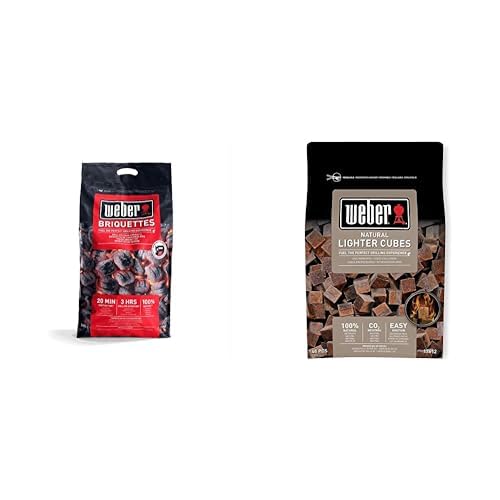 Weber Briquettes de Charbon de Bois, 8 kg & Cubes Allume-Feux, Brun, Lot de 48