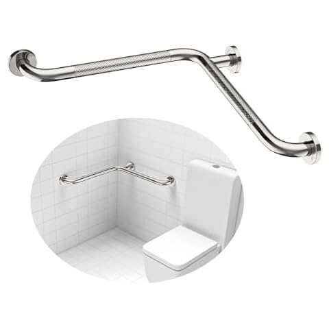 Angled Grab Bar 16x16 Inch, YuanDe Chrome L-Shaped Shower Grab Bar w/Anti-Slip Knurled Grip, Stainless Steel Inside Corner Grab Bar, Wall Mounted Safety Hand Rail Support for Elderly Senior, 4 Pack Cover
