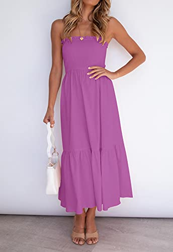 Image of ZESICA Women's Summer Boho Strapless Maxi Dress 2026 Casual Off Shoulder Smocked Flowy A Line Beach Holiday Long Dresses