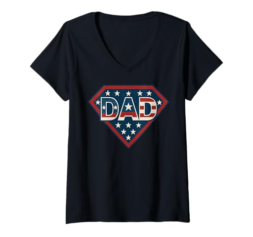 Womens Strong Sup Dad Fathers Gift Dad USA Flag Vintage Men's Art V-Neck T-Shirt