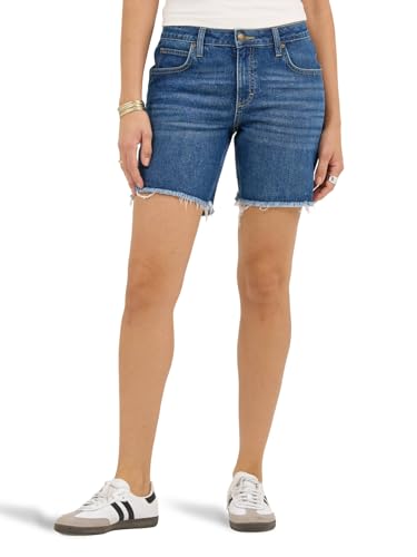 Lee Womens Legendary 7 Side Slit Denim Short Indigo Quilt 12