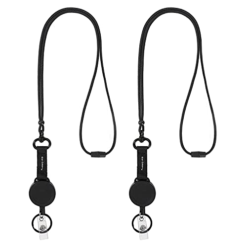 Retractable Lanyard, Adjustable Lanyard with Retractable Badge Reel, Breakaway Lanyard with Safety Breakaway Buckle and Key Ring, Heavy Duty Lanyard for Men -2 Pack Black Lanyard