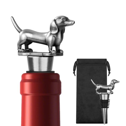 MR.BARWARE Dachshund Wine Bottle Stopper, Quirky Sausage Dog Gifts for Women, Men, Silver Wine Saver for Champagne & Sparkling Wine, Ideal Birthday, Fathers Day, Christmas Present