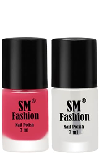 Image of Long Lasting Nail Polish | Nail Paint Combo 7 ml Each) - Set of 2 Dark Rose Pink-Top Coat