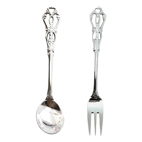 SOLUSTRE Vintage Besteck aus Edelstahl Hohlgearbeitetes Design Stilvolles Retro gabel Löffel Kaffee Kuchen und Küche Ergonomisch Verlängerter Griff...