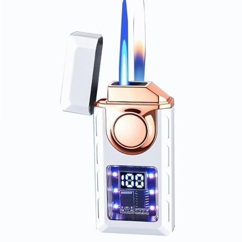 Smart Induction Butane Lighter Windproof Double Flame Lighter 4 Ignition Methods Suitable for Camping Kitchen(White)