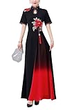 DOVWOER Women's Hight Neck Cheongsam Chinese Style Dress Elegant Vintage Maxi Dresses Black