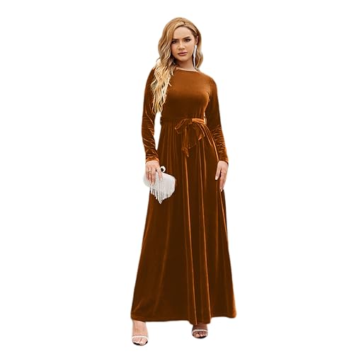 Women Fall Velvet Dress Long Maxi Belt Dress A Line Long Sleeve Bridesmaid Dresses Ankle Length Velvet Dresses for Wedding Guest Women Winter Clothes Formal Elegant Velvet Evening Gown Brown M at Women Fall Velvet Dress Long Maxi Belt Dress A Line Long Sleeve Bridesmaid Dresses Ankle Length Velvet Dresses for Wedding Guest Women Winter Clothes Formal Elegant Velvet Evening Gown Brown M at
