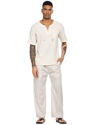 Coofandy Mens Linen Cotton Loose Casual Lightweight Elastic Waist Straight Pants #TOP3