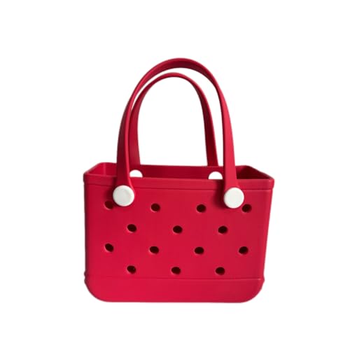 Rubber Beach Bag - Small Tote Bag - 11in L x 4in W x 8in H - Lightweight, Washable, Durable - All Purpose EVA Beach Tote (Red)