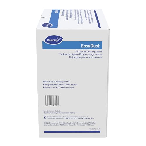 Image of Diversey 9292466 EasyDust Single-use Dusting Sheets, Disposable Multisurface Cleaning Wipes for Floors, Dust Wipes Trap Dirt, Unscented 5x6-inch Sheets, 250-Sheets, 1-Box