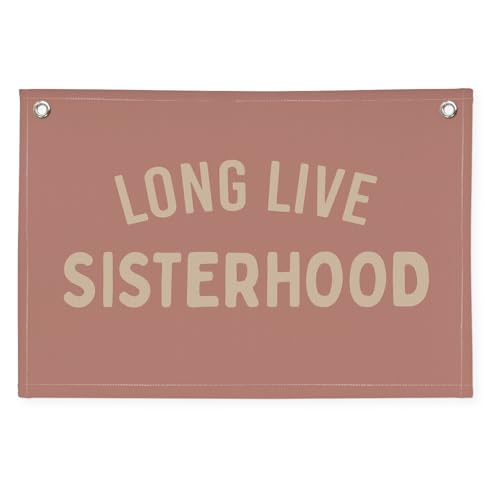 Image of Girl Room Decor Long Live Sisterhood Linen Banner Hanging Flag Pink Banner for Nursery Playroom Wall Decor for Kids Bedroom Dorm Toddler Decorations Trendy Room Decor 30x20 In (Sisterhood)