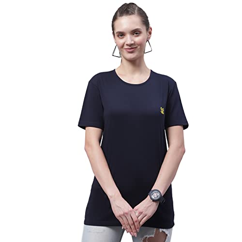 Image of Mack Jonney Women Round Neck Cotton Solid Regular Fit T-Shirt-T Anthraa 001-P