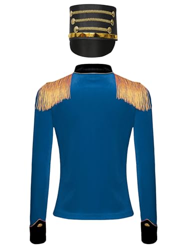 Kids Boys Girls Marching Band Uniform Tassels Velvet Circus Ringmaster Jacket with Knight Band Hat2