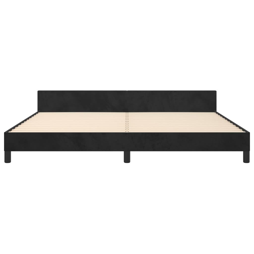 Hothingwell Telaio Letto Velluto 200x200 Cm con Testina Nero | Testina regolabile in altezza, piedi robusti, doghe in compensato, supporto posteriore per lettura
