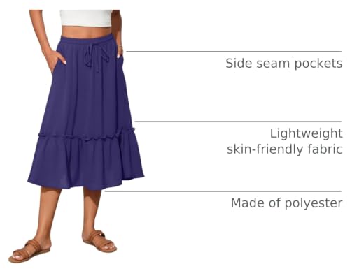 Image of Witsmile Summer Skirts Midi Length Flowy Pleated Tiered Skirts for Women 2026 Dressy Casual(Deep Blue,XL)