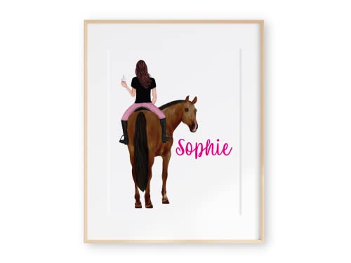 Personalized Horse Wall Art for Girls Bedroom, Customized Horse Riding Wall Print for Girls, UNFRAMED, Custom Barrel Racer Gift for Girl, Equestrian Teen Girl Gift Idea, Horse Jumper Room Decor Kids