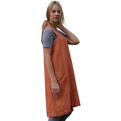 Women's Cross Back Pinafore Apron With Large Pockets Home Kitchen, Restaurant, Coffee House,Cooking Gardening Works Orange-L #TOP2
