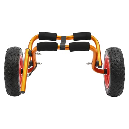 Qurib Carro plegable para kayak de aluminio con neumáticos de goma maciza y freno, capacidad de carga de 80 kg, para kayak, transporte acuático, playa, camping, naranja, negro