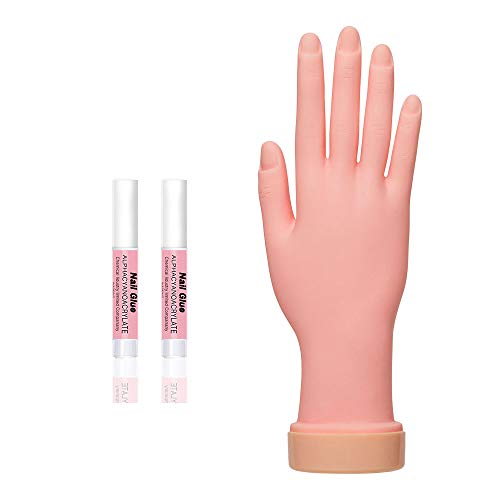 Buqikma Practice Hand for Nail Training Movable Flexible Nail Art Practice Hand with 2PCS Nail Glue Artificial Hand Manicure Practice Tool for Beginners (Right Hand)