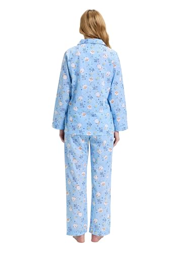 Image of GLOBAL Women Cotton Pajamas Long Sleeve PJs Button Down Sleepwear S-3XL