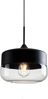 Modern Pendant Light, Black Metal and Clear Glass Hanging Ceiling Fixtur...
