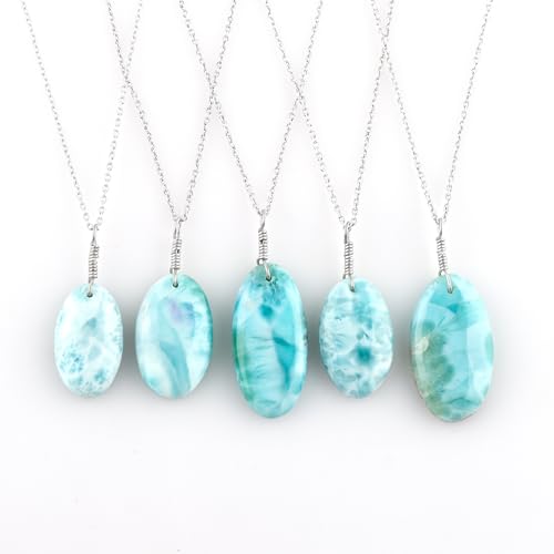 GEMKORA Larimar Crystals Cabochon Gemstone Crystal Pendant Necklace, Polished Birthstone, Healing Stone, Christmas Day Gift, Silver Jewellery 18 inch - Image 4