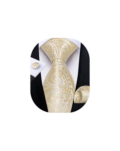 Image of DiBanGu Mens Paisley Tie Set Silk Woven Jacquard Necktie and Pocket Square Cufflinks Gift Set for Wedding Bussiness