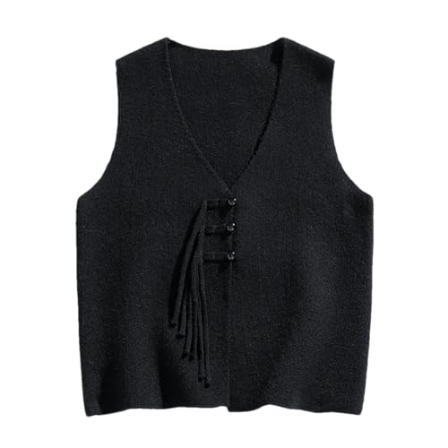 Men Solid Sweater Vest V-Neck Sleeveless Loose Casual Buttons Knit Waistcoat Tank Tops