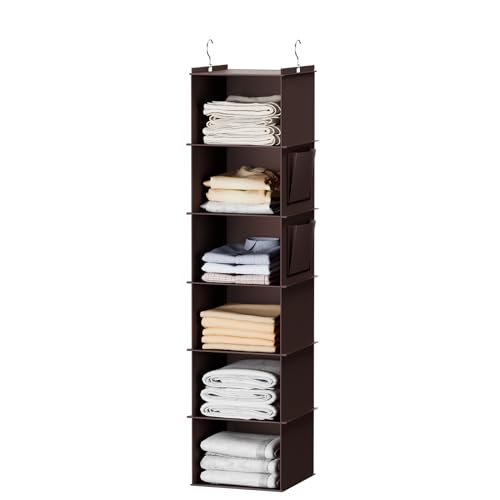 Image of YOUDENOVA Hanging Closet Organizer and Storage, 6-Shelf, Brown