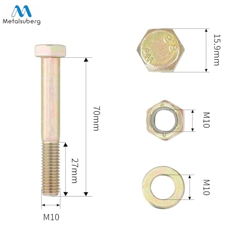 Image of M10 x 70mm Hex Head Bolt and Nylon Lock nut Flat Washer Assortment Kit by Color Galvanization,Alloy Steel,Grade 8.8.(8pcs Pack) by Metalsuberg