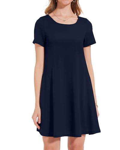 Image of JOLIGAL Summer Dresses for Women Casual Short Sleeve Sundress Scoop Neck Beach T Shirt Dress with Pockets 2026