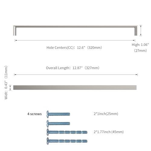 Image of 6 Pack 12-3 /5 Inch(320mm) Kitchen Cabinet Handles Brushed Satin Nickel Cabinet Pulls Kitchen Cabinet Hardware Drawer Pulls for Dresser Cupboard Wardrobe