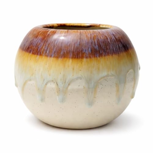 Image of Ceramic Plant Pots, Clay Flower Pot with Drainage Hole, Decorative Modern Indoor Planters, Home Garden Decor for Living Room Bedroom Interior| Set of 1 (Brown)