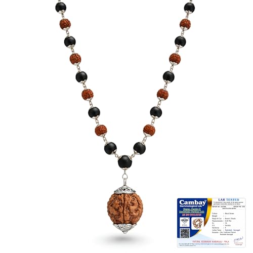 Image of Gratify Karungali Wood & Rudraksha Mala | 54 Natural Ebony Beads with 5 Mukhi Rudraksha Pendant | Silver Capped Spiritual Prayer Mala for Protection, Positivity & Meditation
