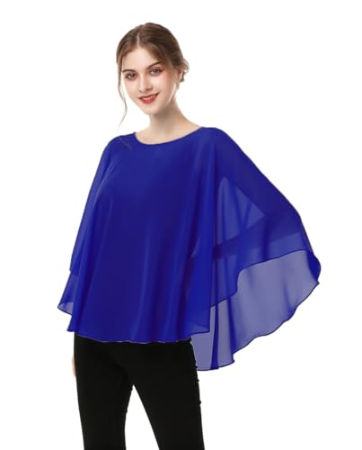 Casual Chiffon Cape Soft Shawl Sheer Shrugs Poncho Capelets shawls and Wraps for Women (Royal Blue)