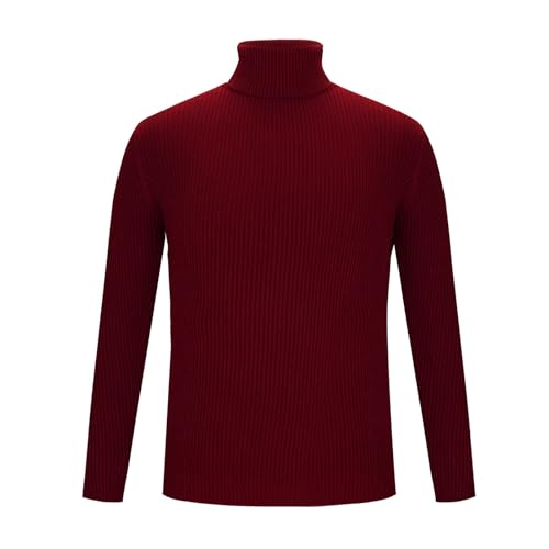 Men's High Neck Lightweight Crochet Knitted Soft Sweaters Casual Solid Thickened Knit Pullover Long Sleeve Sweater3
