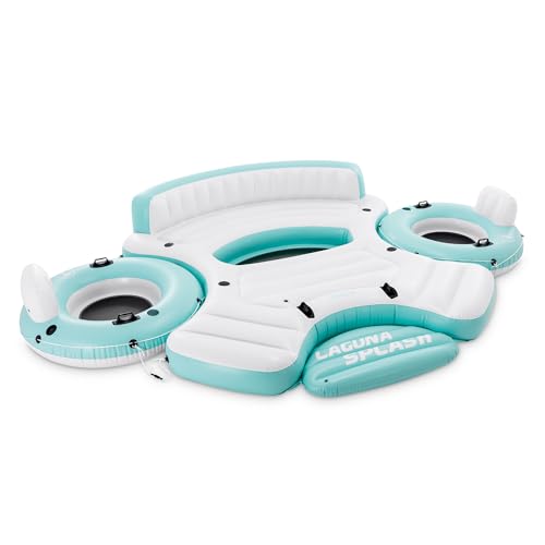 Intex Laguna Splash Island Outdoor Floating Water Raft with 2 Detachable Solo Lounge Tubes...