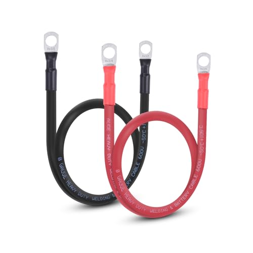 Image of 8 AWG Flexible Battery Cable with 3 /8 inch Terminals - OFC Pure Copper Inverter & Welding Wire for Automotive Solar RV Motorcycle (Red + Black 2FT Pair)