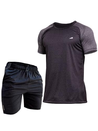 Genérico Conjunto Masculino Academia Camisa Raglan + Short Dry-Fi...