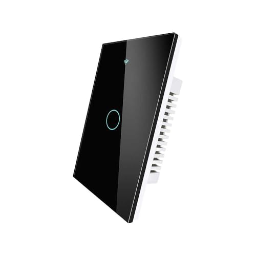 Interruttore Touch da Parete WiFi 2.4G + BLE + RF 433MHz, Vetro Temperato Nero, 1 Tasto, 120X72X38mm Per Scatola 503 Italiano, App TUYA Smart Life