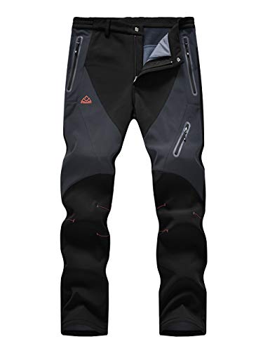 donhobo Herren Outdoorhose Winddicht Wasserdicht Wanderhose Winter Warm Gefüttert Softshellhose Schnelltrockend Camping Funktionshose Trekkinghose (Schwarz, 36)