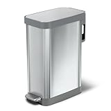 Glad Slim Trash Can with Clorox Odor Protection - Narrow Kitchen Garbage Bin with Soft Close Lid, Step On Foot Pedal and Waste Bag Roll Holder, All Stainless, 45 Liter