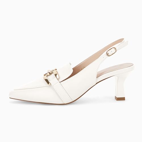 Image of Fashare Womens Slingback Heels Kitten Low Dress Shoes Closed Toe Metal Chain Elegant Work Pumps