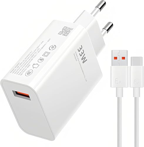 Caricatore Per Xiaomi 33W con Cavo USB-C 1 Metro Incluso, Caricabatterie veloce Per Xiaomi Mi 13 Mi 12 Mi12Pro Mi11 11 Ultra Mi11 lite Mi 10 Redmi Note 12 11 11 Pro 10 10 Pro Adattatore TurboCharge