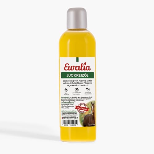 Ewalia Aceite de picor para caballos, calmante y regeneración para piel dañada, desarrollado con veterinarios, 100% natural, libre de aditivos, ingredientes certificados – 250 ml