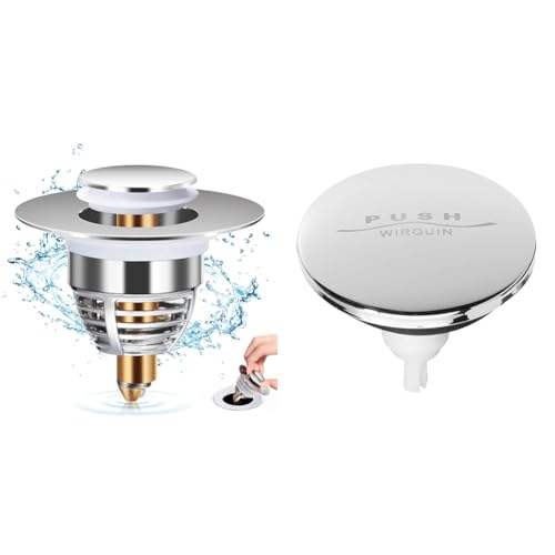 Diboniur Bonde Lavabo Universel, Bouchon de Vidange Amélioré, Pull Type Bonde Evier & Wirquin 30724024 Clapet en INOX pour bonde Quick-Clac de Baignoire, chromé