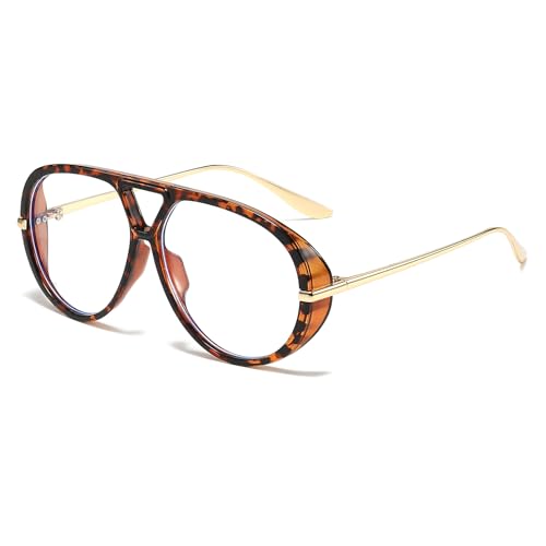 Image of YAMEIZE Oversized Blue Light Blocking Glasses Women Men Retro Pilot 70s Double Bridge Large Frame Anti Blue Light Eyeglasses