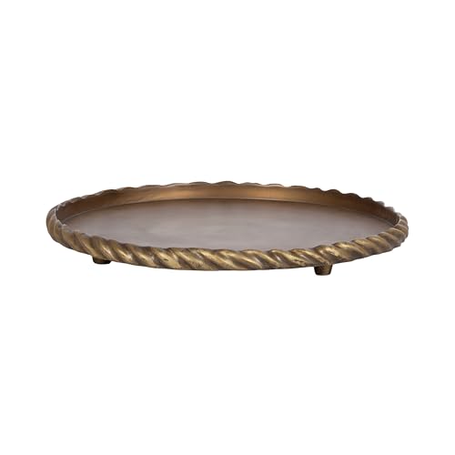 Kate and Laurel Trenza Decorative Round Spiraled Metal Tray with Feet, 14 Inch Diameter, Antique Brass, Circle Footed Coffee Table Tray for Use as Kitchen Counter Display or Living Room Decor Accent