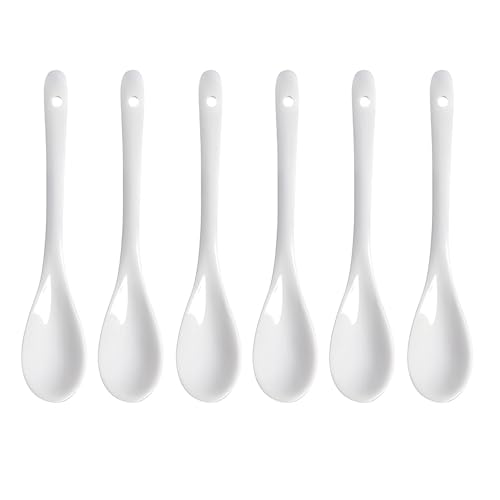 6 Stück Weißer Keramiklöffel, Eierlöffel aus Weißem Porzellan...